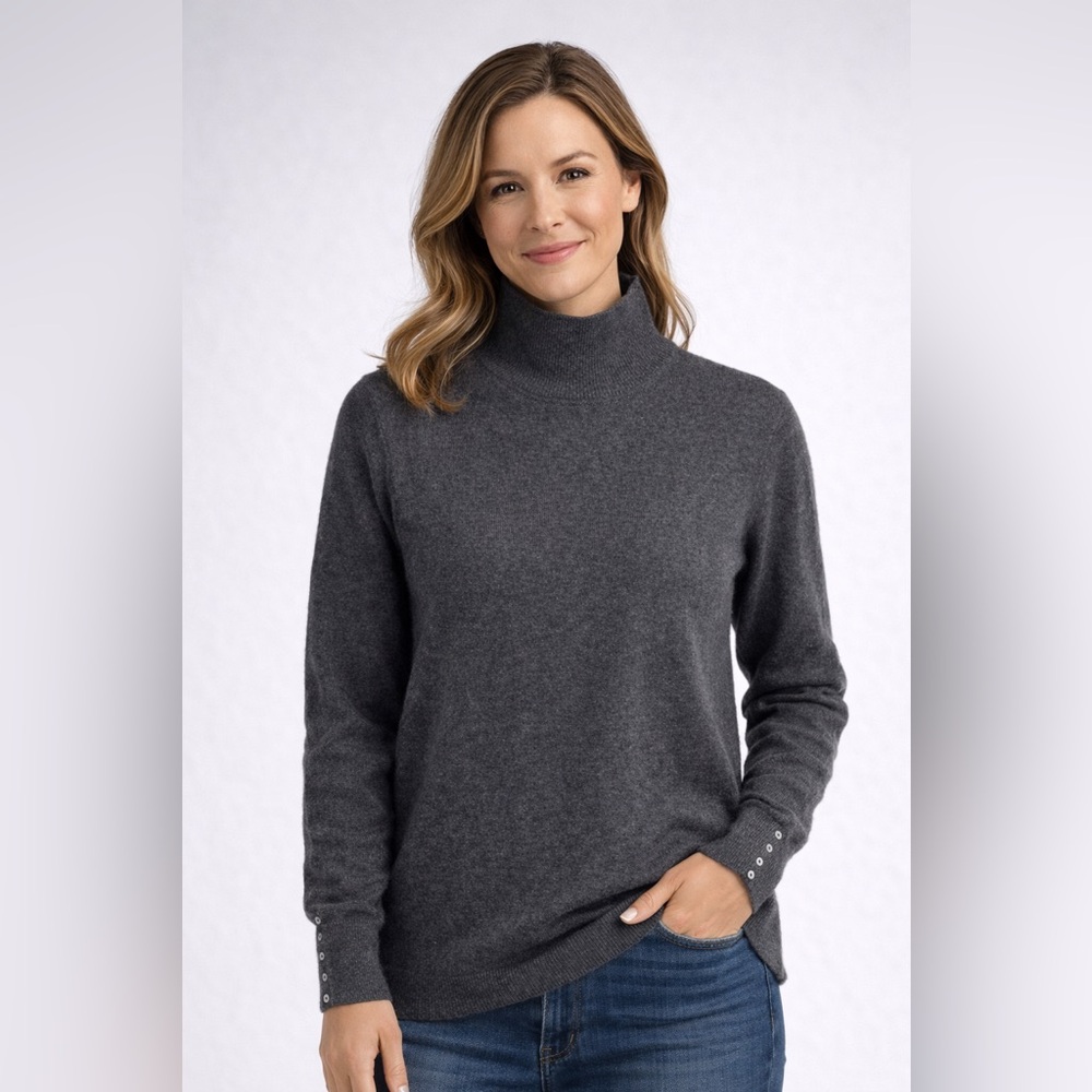 100% Cashmere Gray Mock Neck Sweater Women’s M‎ Classic Minimal Basic